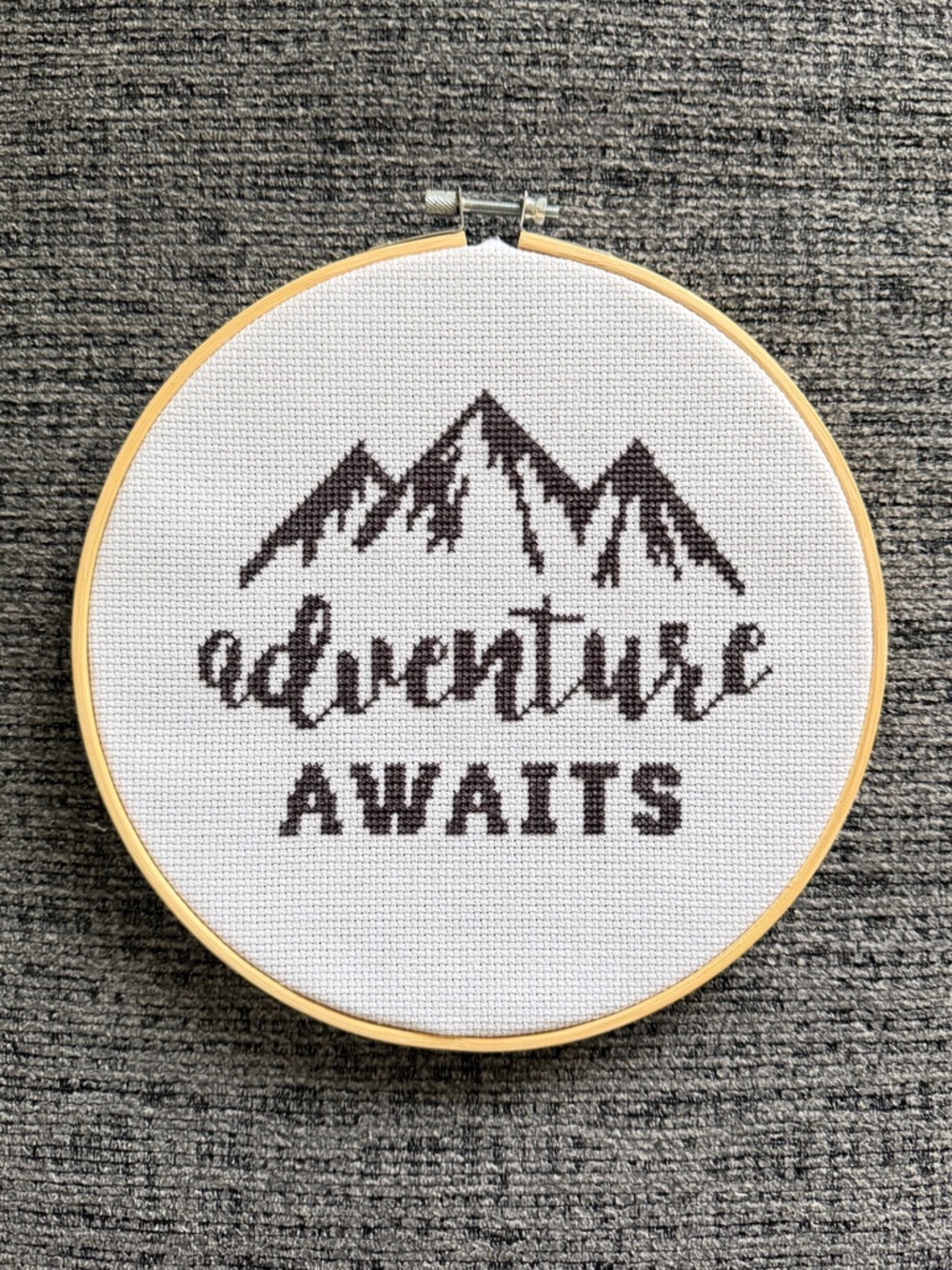 New Handmade “Adventure Awaits” Cross Stitch Hoop